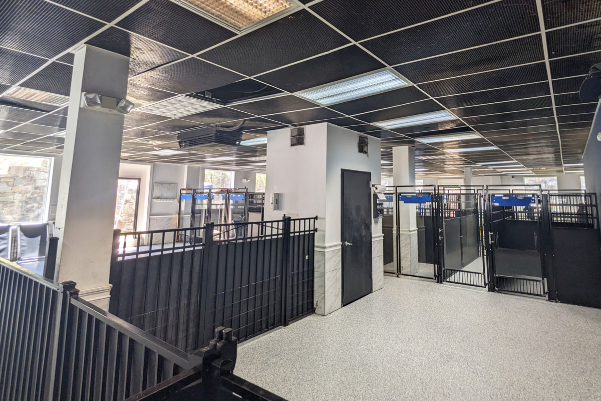Photo of the interior play facility with security gates and fences